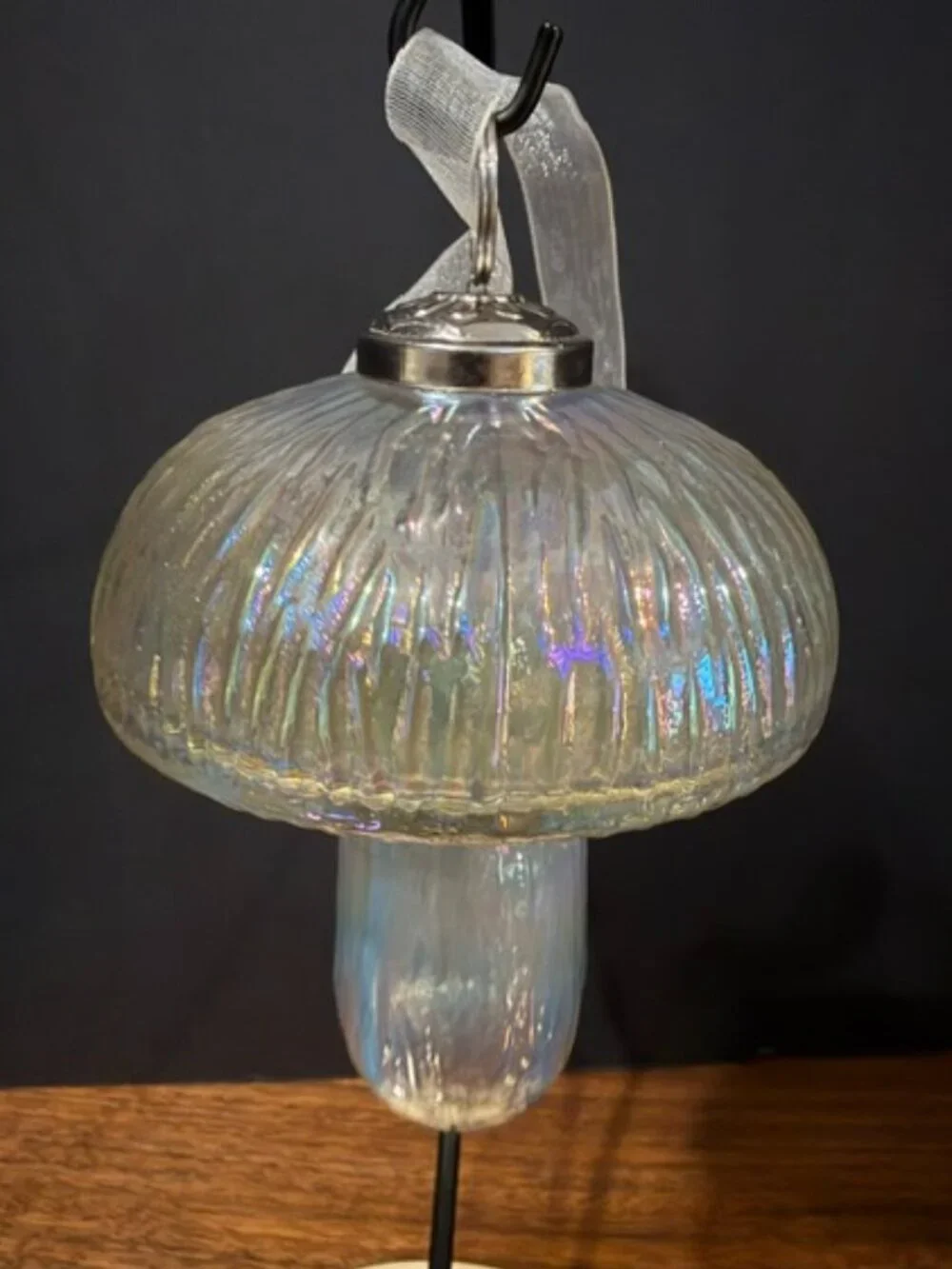 Glass Ribbed Iridescent 4" Mushroom Ornament - Picture 2 of 6